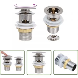 The Living Store Drain &agrave; poussoir avec d&eacute;bordement Argent&eacute; 6,4x6,4x9,1 cm - Robinet Lavabo - Robinetterie Salle De Bain - &Eacute;vacuation Lavabo - Siphon