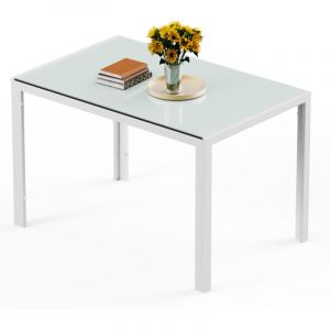 Bealife Table à Manger Verre Trempé Rectangle 4 Personnes Cadre Pied en Metal Blanche 120 x 70 x 75 cm