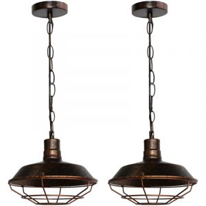 Lustre Suspension Industriel Vintage Luminaire Plafonnier Abat-jour Métal Lampe à Suspension Réglable E27 Rouille Ø26CM - 2Pcs