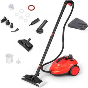 Nettoyeur Vapeur Polyvalent de 2000W avec 15 Accessoires et Manom&egrave;tres, Balai Vapeur &agrave; Roulettes 5 Bars avec R&eacute;servoir de 1,8 L, Rouge