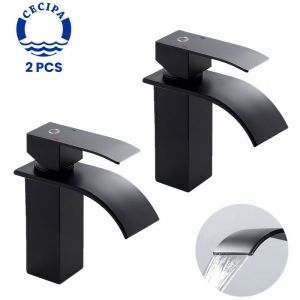 Cecipa - 2 pcs Robinet Lavabo Cascade, Mitigeur de Lavabo Cascade en Laiton pour Salle de Bain, l'Eau Froide & Chaude, Robinet de Lavabo Chromé