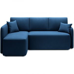 Petit canap&eacute; d'angle convertible 3 places tissu TAKIN 206cm-Bleu fonc&eacute;-angle gauche