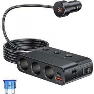 127W Adaptateur de Prise Allume-Cigare 3 Prises/USB QC 3.0 /PD/Dual USB,12V/24V Multiprise de Voiture de Allume Cigare avec Interrupteur Individuel