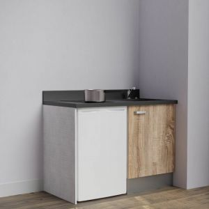 Kitchenette K08L - 120 cm avec plan monobloc et emplacement frigo top-Bois-Nero-évier à droite