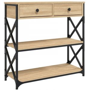 Décoshop26 - Table console d'entrée fonctionnel et stylé avec tiroirs et étagères 75 x 28 x 75 cm bois d'ingénierie et métal DEC031949