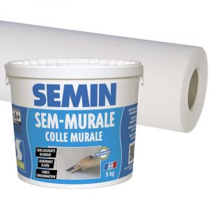 Colle en p&acirc;te pour toiles de verre Semin pr&ecirc;te &agrave; l'emploi - seau de 10 kg et toile de verre Sem Toile Eco t 023 - motif maille - 25 m x 1 m