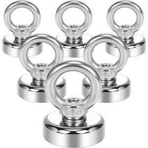 19KG Crochet Aimant&eacute; Neodyme, 6 Pi&egrave;ces Porte Manteau Aimant&eacute; Puissants, 25mm Aimant Crochet Magnetique Puissant, Oeillets Aimants Crochet pour