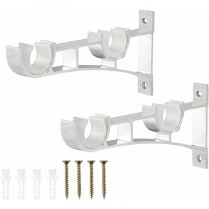 2 Pcs Support de Tringle &agrave; Rideaux pour Tringle de 35mm Diam&egrave;tre Support Tringle &agrave; Rideau Double en M&eacute;tal Blanc