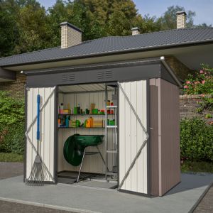 Abri de jardin en m&eacute;tal de 2,4 x 1,2 m avec fondation en m&eacute;tal (sans sol), abri de jardin r&eacute;sistant aux intemp&eacute;ries pour terrasse de jardin