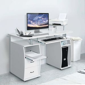 Costway - Bureau Informatique Table de Bureau en mdf pour Ordinateur Multi-Rangements avec Tablette Imprimante, Tablette à Clavier Coulissante, 2