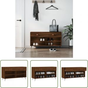 The Living Store Banc à chaussures chêne marron 102x35x55 cm bois d'ingénierie - Meuble Range Chaussure - Banc Chaussure - Rangement Chaussures