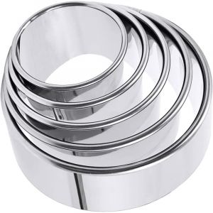 Lot de 5 Emporte Pi&egrave;ces Rond en Acier Inoxydable, Emporte Piece Personnalis&eacute;s pour G&acirc;teaux,Biscuits et Desserts,avec Emporte Pi&egrave;ce Rond &agrave; Frapper