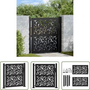 Portail m&eacute;tallique - Portail de jardin noir 100x100 cm en acier avec motif feuille