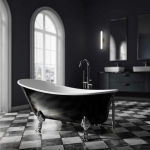 Bernstein - Baignoire îlot sabot sur pieds design en acrylique pour salle de bain- Garantie 5 ans - Noir/Blanc mat - 176x71x77cm - paris - Sans