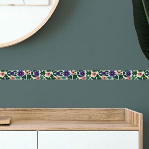 Plage - Frise d&eacute;corative adh&eacute;sive, fleurs color&eacute;es, rose, violet, r&eacute;tro, tendance, 5 cm x 300 cm