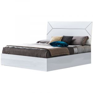 Lit design bois blanc laqu&eacute; et t&ecirc;te de lit blanche laqu&eacute;e et argent&eacute;e Diamanto-140x190