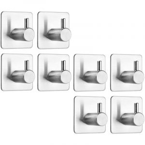 8 Pi&egrave;ces Crochet Adh&eacute;sif Autocollant, Crochet Serviette Mural de Salle de Bains, Porte Serviette en Acier Inox, Crochet Torchon Cuisine, Crochet