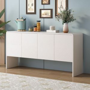 Buffet 150 cm, avec 4 portes, 2 étagères réglables, dispositif de protection contre le basculement, style scandinave, étagères réglables - Blanc