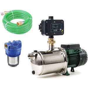 DAB &ndash; Pompe de surpresseur inox 132 M &ndash; D&eacute;bit 5 arroseurs &ndash; Tuyau d'aspiration 7 m&egrave;tres &ndash; Filtre inclus &ndash; Id&eacute;ale pour chantiers humides