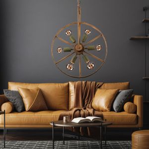 Suspension lampe suspendue lampe de salle &agrave; manger lampe de salon, industriel &agrave; 6 lampes, m&eacute;tal vert rouille, douilles E27, DxH 50x133cm