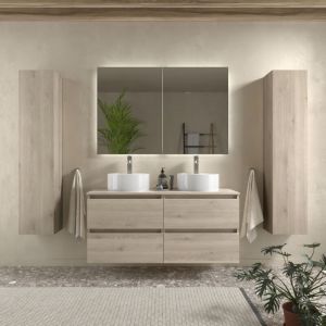 Meuble de salle de bain BEQUIA 120cm Naturel Avec plan toilette (vasque non incluse)