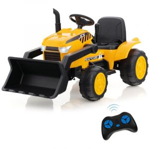 Tracteur electrique 12v/7ah tractopelle pour enfants t&eacute;l&eacute;commande 2,4g d&eacute;marrage progressif led musique 30 kg 3-8 ans