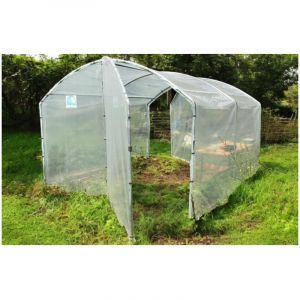 Les Serres Tonneau - Serre tunnel de jardin 9m&sup2; dim. 3L x 3l x 2,17H m 2 portes pivotantes pieds droits b&acirc;che pe 200&micro; haute densit&eacute; transparente
