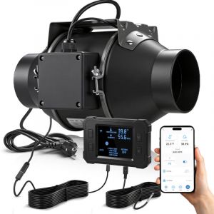 100 mm Ventilateur d&rsquo;extraction 360 m&sup3;/h WiFi APP, EC-Moteur 35 W 3000 RPM, avec Variateur de Fr&eacute;quence, 35-53 dB Extracteur A&eacute;rateur de Gaine,
