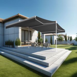 Store banne double pente ENARGITE 3,00x2x2,00 M (Manuelle - Blanc RAL 9010 - Gris fonc&eacute; 250g/m&sup2;)