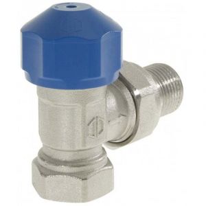 Robinet &eacute;querre thermostatisable M&acirc;le Femelle 1/2" (15/21) avec douille &eacute;crou ezowell (bleu) - Conecterm