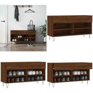 Banc &agrave; chaussures ch&ecirc;ne marron 102x35x55 cm bois d'ing&eacute;nierie - Meuble Chaussure - Banc Chaussure - Range Chaussures - Rangement Chaussures - Meuble