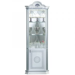 Vitrine d'angle bois vernis laqu&eacute; brillant blanc et gris Venus 64cm