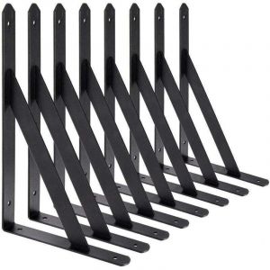 BR-Vie Equerre Etagere Murale, 8 Pcs Supports Triangulaires de 90 Degrs en Acier, querres tagres 200mm x 120mm, Support d'angle Brace (Noir)