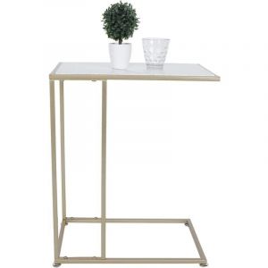 Ulisem Table d'appoint en forme de C, table de canapé, table de lit, table pour ordinateur portable, table basse avec plateau en marbre et métal,