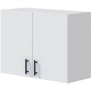 Meuble &agrave; suspendre, meuble haut pour cuisine avec 2 portes coloris blanc brillant - hauteur 59 x longueur 80 x profondeur 34 cm