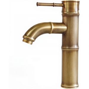 Robinet Lavabo Laiton Antique Bross&eacute;, Mitigeur Monocommande Bronze R&eacute;tro, Robinet M&eacute;langeur D'&eacute;vier Salle de Bain Cuivre, Bambou