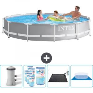 Intex - Piscine ronde à cadre prisme 366 x 76 cm - Grise - Comprend des Accessoires CB91