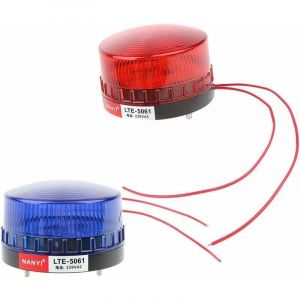 Gyrophare d'Urgence LED Clignotant 220V 72mm - 2 Pi&egrave;ces Rouge/Bleu &Eacute;tanche ABS+PC - Lampe de Signalisation pour V&eacute;hicule Atelier