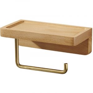 Porte Papier Toilette Double Installation Bois Massif H&ecirc;tre D&eacute;rouleur Support Papier wc Mural Auto-adh&eacute;sif Coins Arrondis Porte Rouleau de Papier