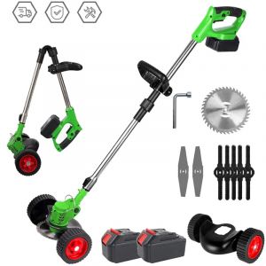 Tondeuse &agrave; gazon &eacute;lectrique sans fil 1500W, 12000 tr/min, pliable et r&eacute;glable, Outils de taille de jardin avec 3 types de lames et 2 batteries