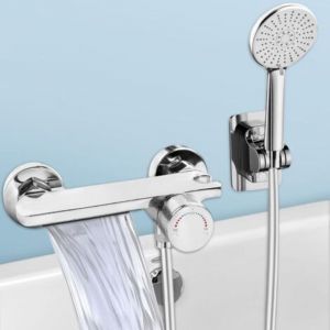 Mitigeur Baignoire, robinet cascade avec douchette, Robinet Baignoire avec Douchette 5 Jets, Robinet Salle Bain Baignoire Mural avec Flexible 1,5m,