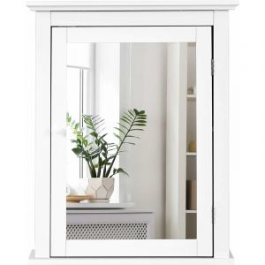 Goplus - Armoire Murale de Salle de Bain avec Miroir, Armoire Suspendue, Armoire a Pharmacie avec Porte et Couche Ajustable pour Salle de Bain, Cui