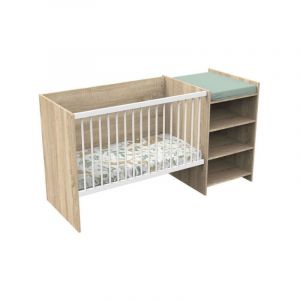 Baby Price - Lit b&eacute;b&eacute; combin&eacute; - 120x60cm - Evolutif en 90x190cm - Babyprice Up - D&eacute;cor bois - Avec commode a langer &eacute;tagere
