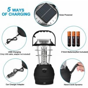Lanterne Solaire, Lampe de Camping LED Ultra Bright, 2 Modes D'&eacute;clairage R&eacute;glable, 5 M&eacute;thodes de Charge, avec Dynamo &agrave; manivelle, Longue Dur&eacute;e