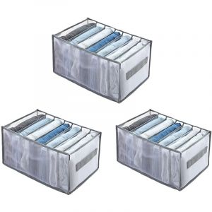 Sinbinta - Organiseur de penderie, Système de rangement pliable Penderie 7 compartiments pour pantalons, vêtements, Tshirts, 36x25x20cm - 3 Pièces