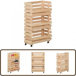 Chariot à légumes 37x30x80 cm Bois de pin solide - Chariot De Cuisine - Chariot À Légumes - Meuble De Rangement - Bois Massif - Pin