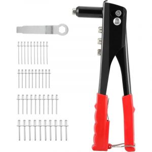 Kit d'outils de rivetage, riveteuse pop professionnelle avec 4 adaptateurs de buse, ensemble de riveteuse manuelle 4 en 1 avec 100 rivets