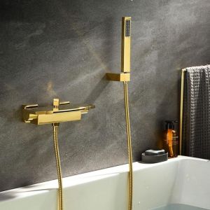 Robinet de Baignoire Cascade, Robinet de Baignoire avec douchette, mitigeur de Baignoire en Laiton, Robinet de Baignoire Mural à Deux poignées