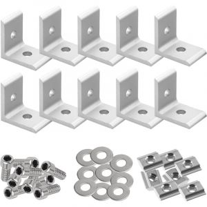 Lot de 10 pi&egrave;ces 90 Degr&eacute;s &Eacute;querre de Fixation Metal, 40 x 40mm Supports d'Angle en Acier Inoxydable, Entretoises de Grille Profil&eacute; en Aluminium avec