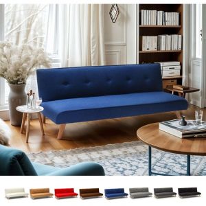 Modus Sof&agrave; &ndash; Canap&eacute; convertible 2 places clic clac en tissu polyester &ndash; Dimensions 178x82x70 cm &ndash; M&eacute;canisme clic-clac &ndash; Design moderne bleu